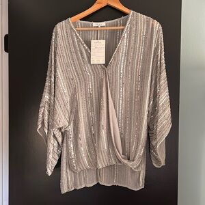 Parker dolman sleeve silver sparkle top sz xs